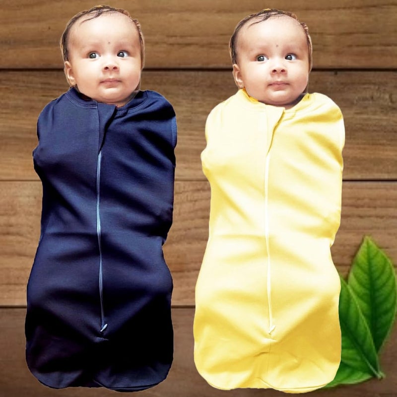 MammaChamp Zipper Swaddle POD Sleeping Bag Blankets Wrap Sack for Newborn Infant Baby 03 Months Packof 2 YellowDark Blue - Image 2