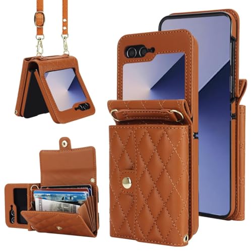 XIMAND for Samsung Galaxy Z Flip 6 Accordion Crossbody Wallet Case, 4 Card Slots, RFID Blocking, and Adjustable Strap - Stylish and Versatile Accessory for The Modern Chic Woman (Brown) - Image 1