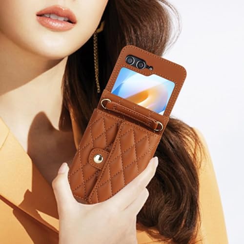 XIMAND for Samsung Galaxy Z Flip 6 Accordion Crossbody Wallet Case, 4 Card Slots, RFID Blocking, and Adjustable Strap - Stylish and Versatile Accessory for The Modern Chic Woman (Brown) - Image 3