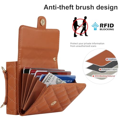 XIMAND for Samsung Galaxy Z Flip 6 Accordion Crossbody Wallet Case, 4 Card Slots, RFID Blocking, and Adjustable Strap - Stylish and Versatile Accessory for The Modern Chic Woman (Brown) - Image 5
