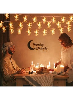 إيروريكس سلسلة أضواء LED بطول 20 قدمًا على شكل نجوم وقمر باللون الأبيض الدافئ لشهر رمضان وعيد مبارك والاحتفالات الإسلامية والعبادة الإسلامية وهدايا العيد تعمل بالبطارية ومنفذ USB للديكور الداخلي  - Image 2