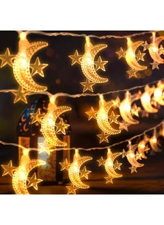 إيروريكس سلسلة أضواء LED بطول 20 قدمًا على شكل نجوم وقمر باللون الأبيض الدافئ لشهر رمضان وعيد مبارك والاحتفالات الإسلامية والعبادة الإسلامية وهدايا العيد تعمل بالبطارية ومنفذ USB للديكور الداخلي  - Image 1