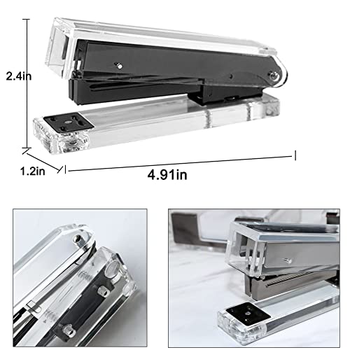 VOSTOR Acrylic Black Tape Dispenser Black Desktop Stapler, Acrylic Office Supplies Includes Staple Remover, Tape, 1000pcs Staples Desk Accessory Kit, Cute Office Stapler Set for Modern Design Office Desktop - Image 3