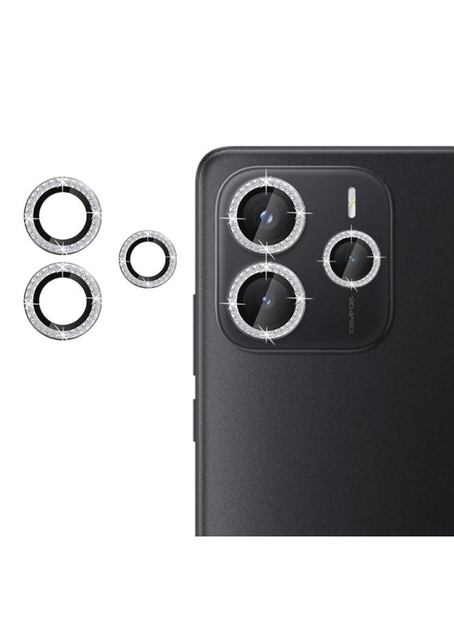 Luxury camera lens studded with rhinestones for Redmi note 14 rhinestones, sparkling diamond crystal cover, durable silver metal frame (silver) - Image 1