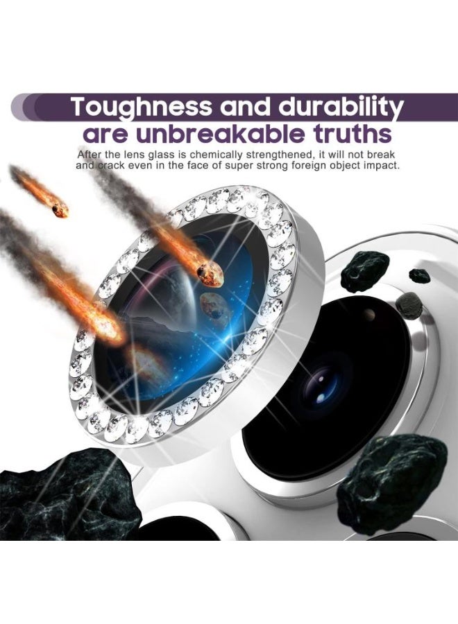 Luxury camera lens studded with rhinestones for Redmi note 14 rhinestones, sparkling diamond crystal cover, durable silver metal frame (silver) - Image 4