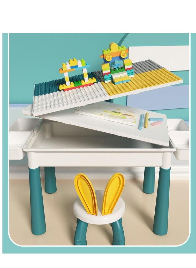 Children's multifunctional block table and chair set -188 pieces of large block compatible brick toy game table, including 1 chair and block table, storage size 78 * 68 * 42