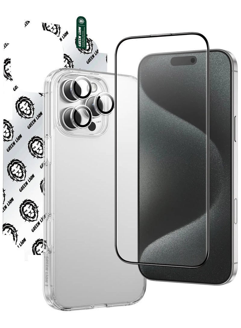 GREEN LION iPhone 16 Plus 4 In 1 Defender Pack / Anti-Shock Case / Nano HD Full Protection / Camera Lens Film / 3D Pet HD Glass - Clear - Image 5