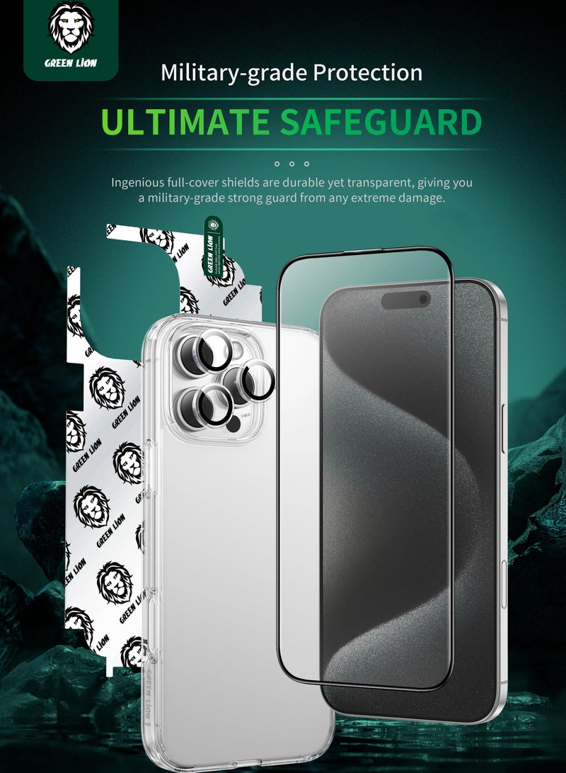 GREEN LION iPhone 16 Plus 4 In 1 Defender Pack / Anti-Shock Case / Nano HD Full Protection / Camera Lens Film / 3D Pet HD Glass - Clear - Image 4