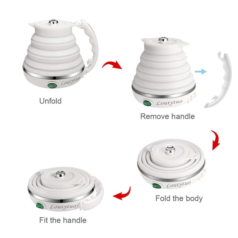 LOUTYTUO Ultrathin Upgraded Food Grade Silicone Travel Foldable Electric Kettle Boil Dry Protection Portable with Dual Voltage and Separable Power Cord,555ML 110-220V US Plug - Image 5