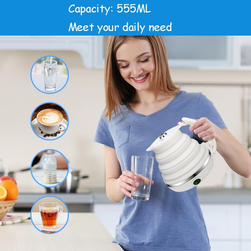 LOUTYTUO Ultrathin Upgraded Food Grade Silicone Travel Foldable Electric Kettle Boil Dry Protection Portable with Dual Voltage and Separable Power Cord,555ML 110-220V US Plug - Image 3