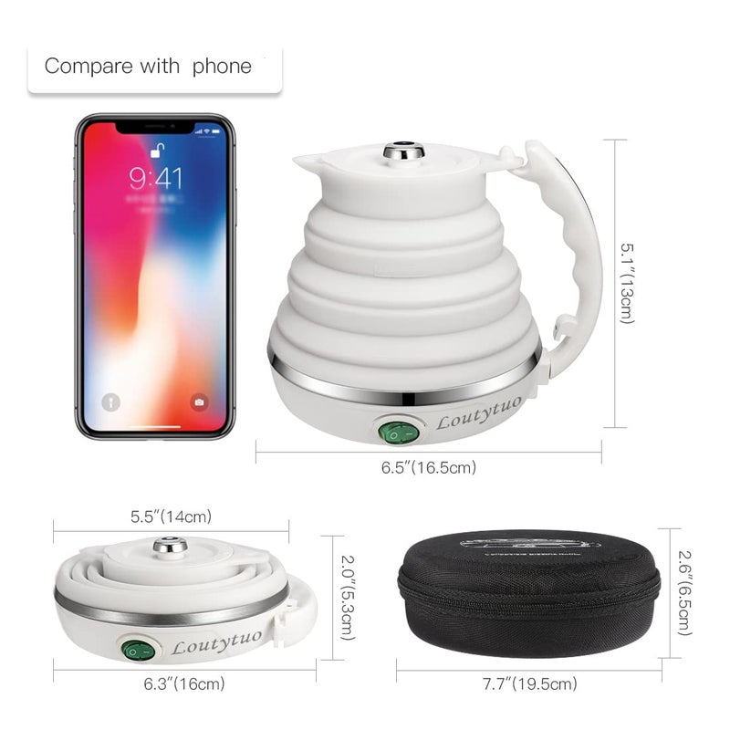 LOUTYTUO Ultrathin Upgraded Food Grade Silicone Travel Foldable Electric Kettle Boil Dry Protection Portable with Dual Voltage and Separable Power Cord,555ML 110-220V US Plug - Image 2