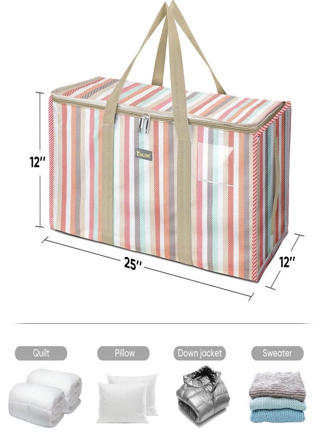 BALEINE Extra Large Storage Tote with Zippers & Carrying Handles, Heavy-Duty Oxford Fabric Moving Bags for Laundry, Space Saving, Storage, 2-Pack, Color Stripe - Image 5