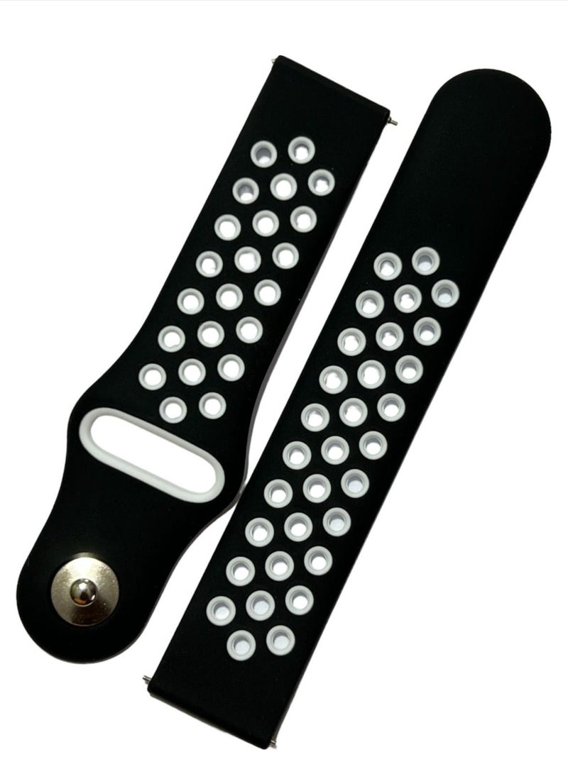 20mm Sport Silicone Watch Band For Samsung Galaxy Watch 4- 40/42/44/46mm - Black/white - Image 1