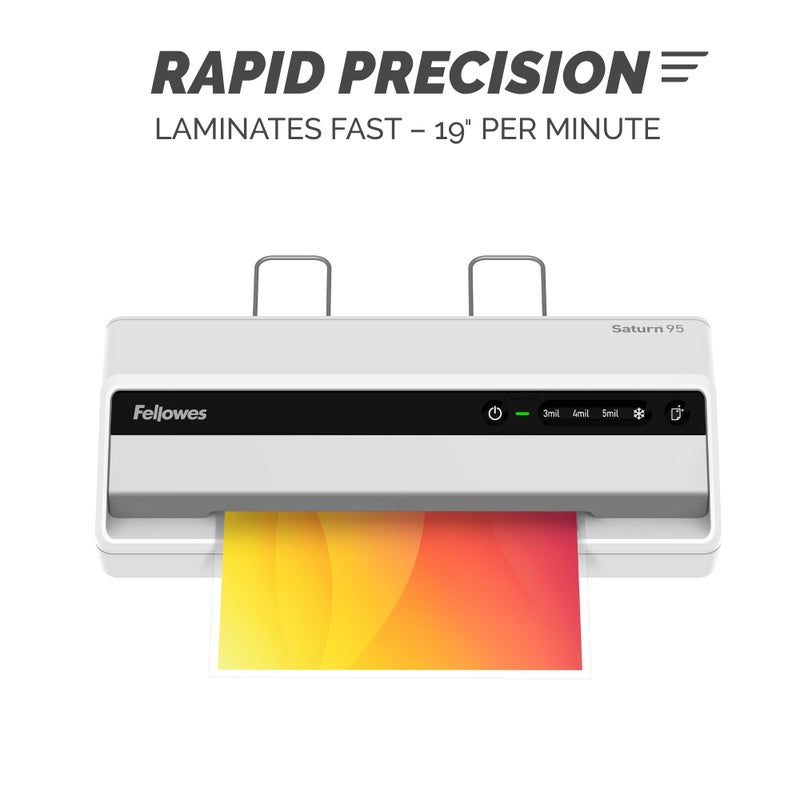 Fellowes Saturn 95 Thermal Laminator Machine for Home or Office with Pouch Starter Kit, 9.5 inch, Fast Warm-Up, Jam-Free Design(5735801) - Image 3
