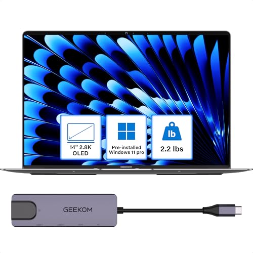 GEEKOM GeekBook X14 Pro Laptop, 2.2lbs Ultra Thin 14" 2.8K OLED Laptop Computer, Ultra 9 185H, 32GB LPDDR5x 7500MHz RAM 2TB SSD, Up to 16 Hour, 2X USB4, Fingerprint, Hub, Copilot, Windows 11 Pro - Image 1