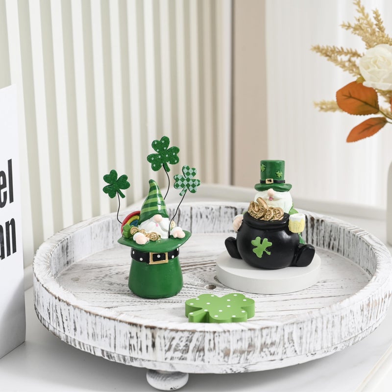 AOMOONOA St. Patrickâ€™s Day Gnomes, 2Pcs Small Leprechaun Figurines for Irish Home Decor, Resin Green Elf Statues with Coins and Lucky Clover for Holiday Tabletop, Tiered Tray Decorations - Image 3