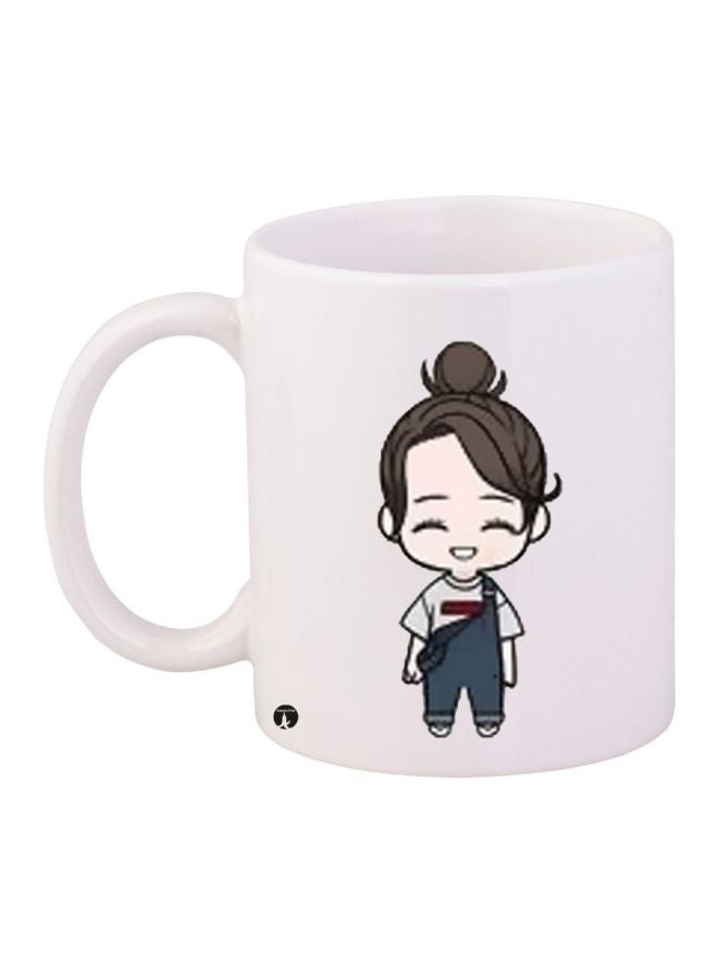 RYN Cartoon Girl Printed Coffee Mug White/Blue/Brown 11ounce