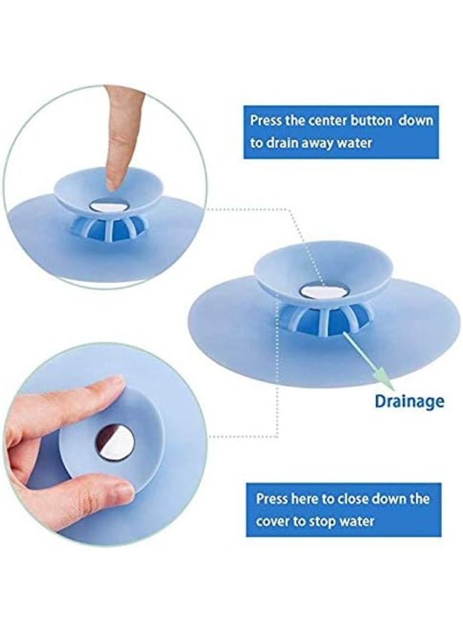 سدادة ومصفاة سيليكون لحوض الاستحمام – غطاء صرف عالمي للحمام، المطبخ وغرفة الغسيل، مناسب للمصارف من 1.34 إلى 3.71 بوصة، سهل الاستخدام والتنظيف – أزرق - Image 2