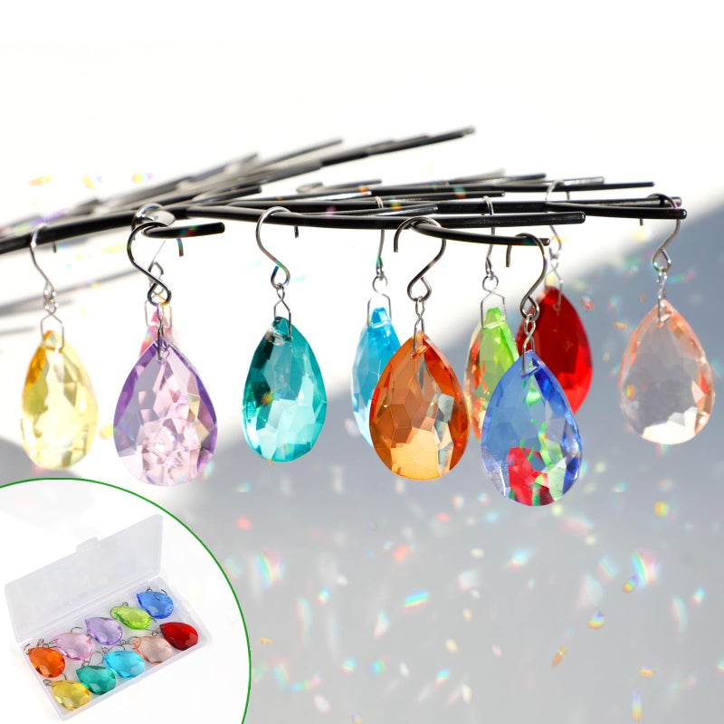 HYBEADS 38mm Crystal Suncatcher Prism, 10pcs Multicolor Teardrop Crystals Chandeliers Replacement Pendants for Lamp Windows Hanging Rainbow Maker Ornaments Birthday Wedding Party Home Decor Gifts - Image 1