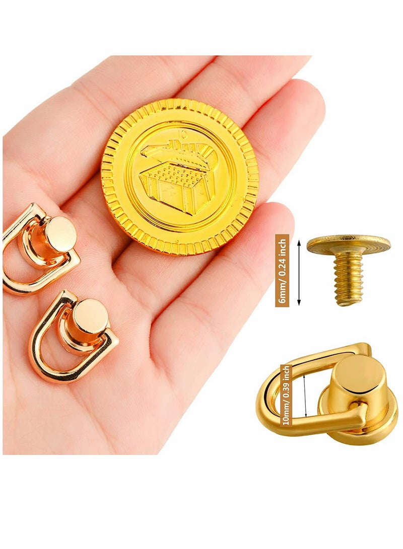 12 Pieces D Ring Stud Screw Ball Post Head ons with D Ring and Stud Screw, Metal Ring for Wallet Strap Shoes Decoration and DIY Leather Accessories Pets Crafts (Gold) - Image 2