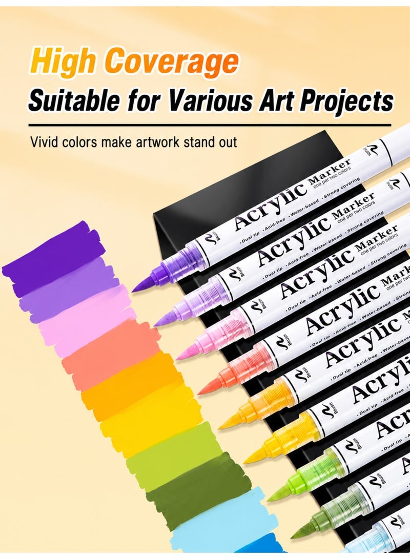 GuangNa 60 Colors Acrylic Dual Tip Marker Set, 30 Pens with Two-Tone Brush Tips, Liquid Acrylic Art Markers for Paper, Stone, Wood, Fabric, Glass & DIY Crafts - Image 5