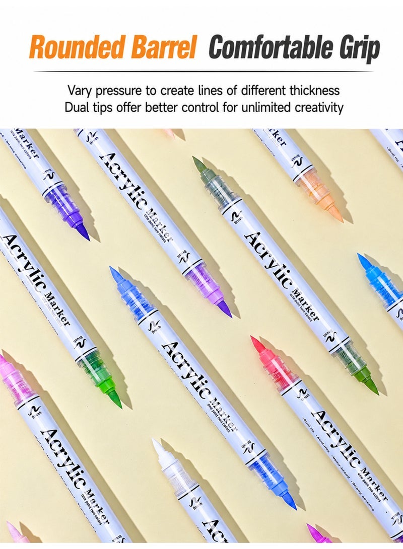 GuangNa 60 Colors Acrylic Dual Tip Marker Set, 30 Pens with Two-Tone Brush Tips, Liquid Acrylic Art Markers for Paper, Stone, Wood, Fabric, Glass & DIY Crafts - Image 4