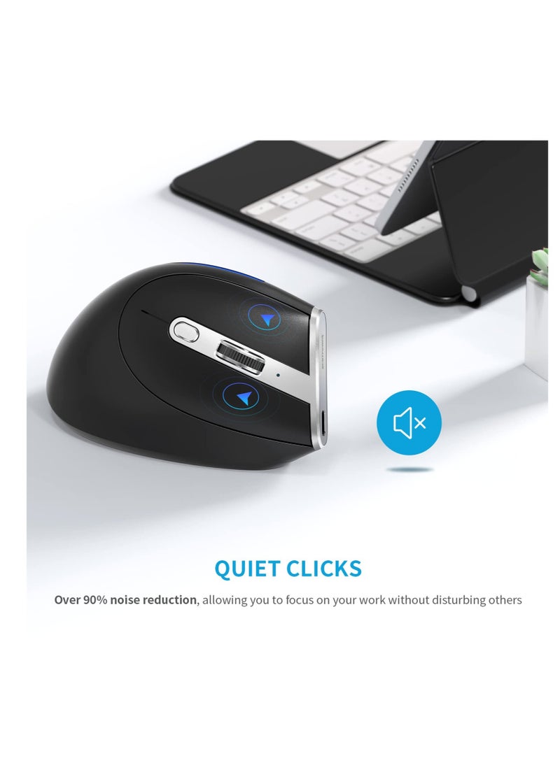 فأرة ergonomية، فأرة عمودية لاسلكية، فأرات بصرية قابلة للشحن، فأرة عمودية بستة أزرار مع جهاز استقبال USB، فأرة صامتة مع DPI قابل للتعديل 1000/1600/2400، متوافقة مع ويندوز وMAC OS - Image 3
