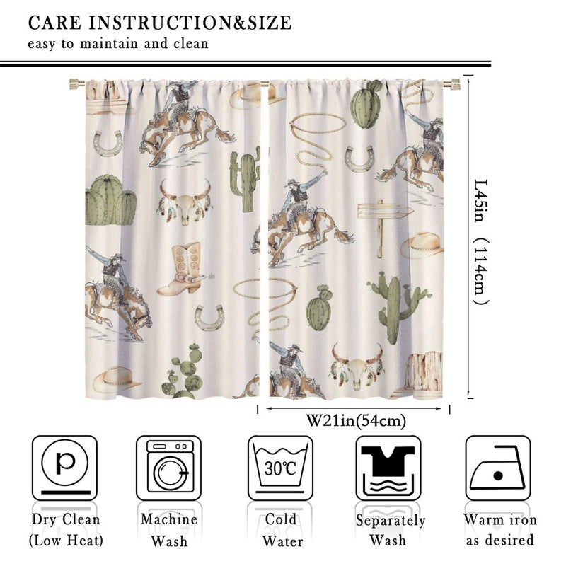 Yearn Jear Vintage West Cowboy Window Curtains ï¼ŒRustic Wild West Cowboy Ride Horse and Desert Cactus Window Treatments for Bedroom Living Room 42x45in Decor - Image 3