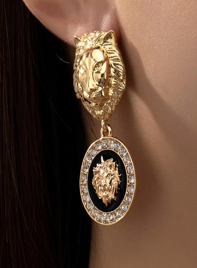 Decixde Tiger Earrings for Women Gold Tiger Lion Drop Dangle Earrings Hollow Tiger Head Animal Earring Game Day Statement Jewelry (Gold Lion) - Image 2
