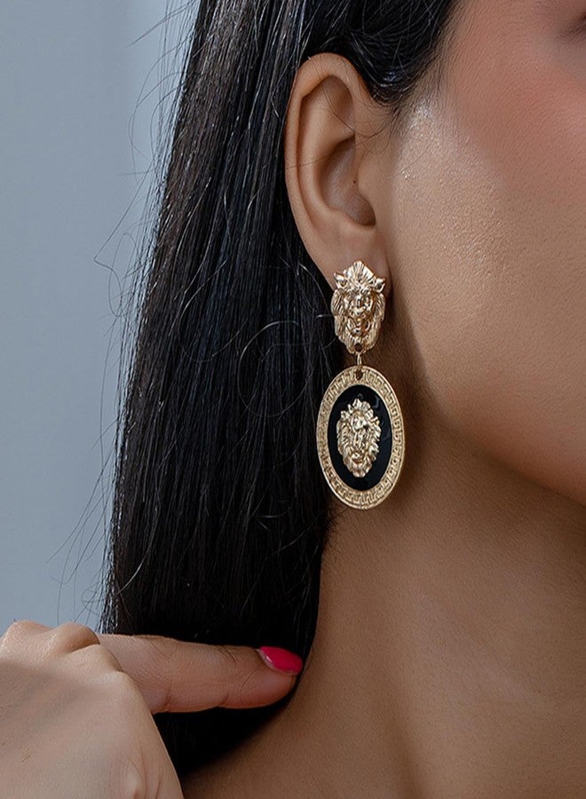 Decixde Tiger Earrings for Women Gold Tiger Lion Drop Dangle Earrings Hollow Tiger Head Animal Earring Game Day Statement Jewelry (Gold Lion) - Image 3