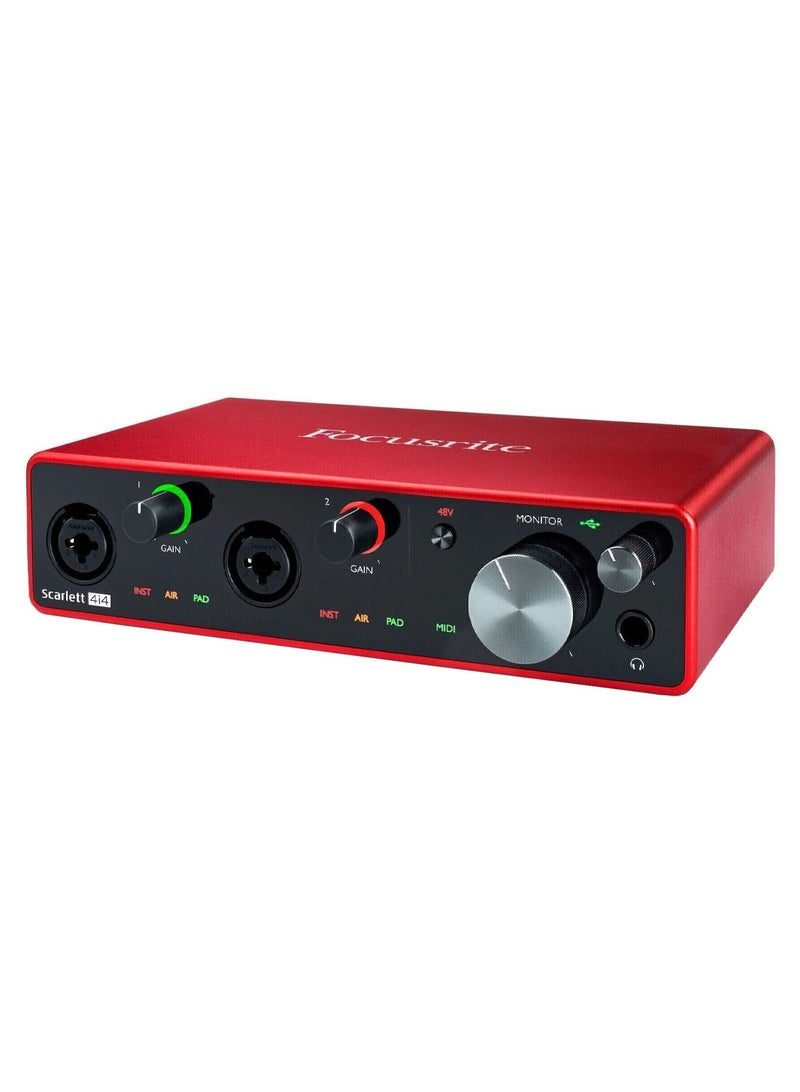 4-in/4-out 24-bit/192kHz USB 2.0 Audio Interface with 2 Mic/Instrument Inputs, 2 Line Inputs, 4 Line Outputs, MIDI I/O, and Bundled Software