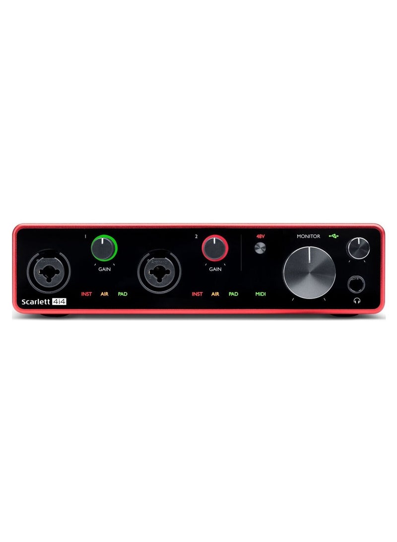 4-in/4-out 24-bit/192kHz USB 2.0 Audio Interface with 2 Mic/Instrument Inputs, 2 Line Inputs, 4 Line Outputs, MIDI I/O, and Bundled Software