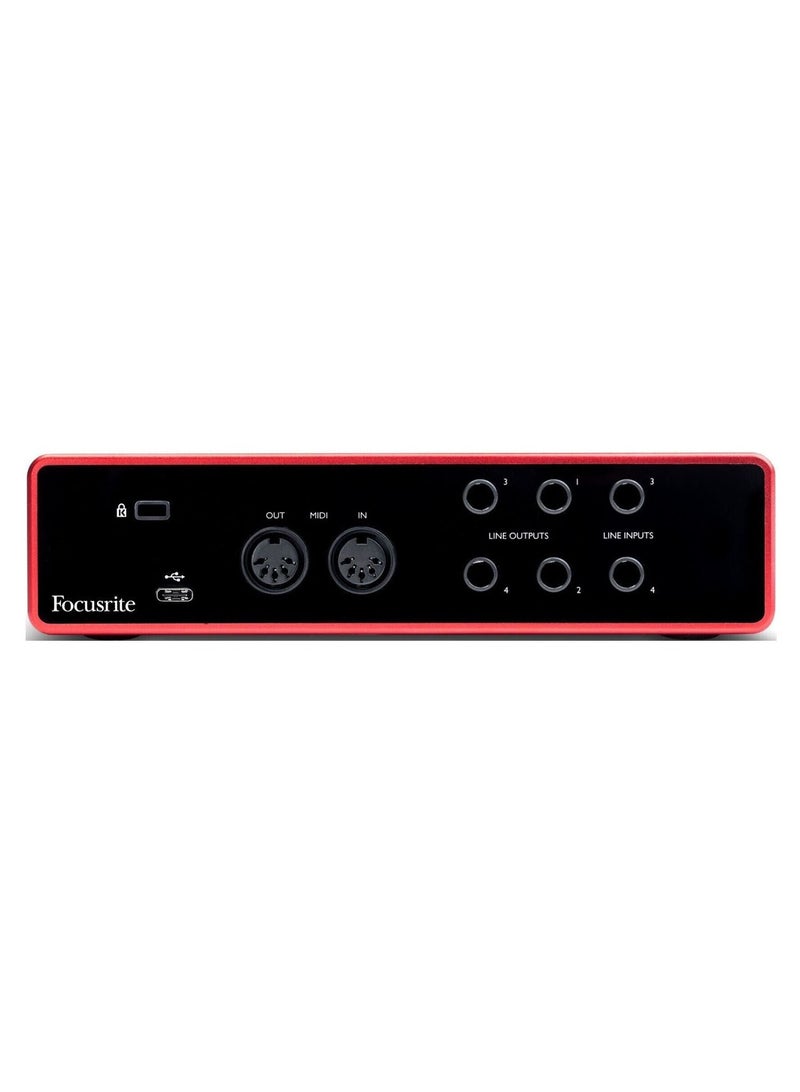 4-in/4-out 24-bit/192kHz USB 2.0 Audio Interface with 2 Mic/Instrument Inputs, 2 Line Inputs, 4 Line Outputs, MIDI I/O, and Bundled Software
