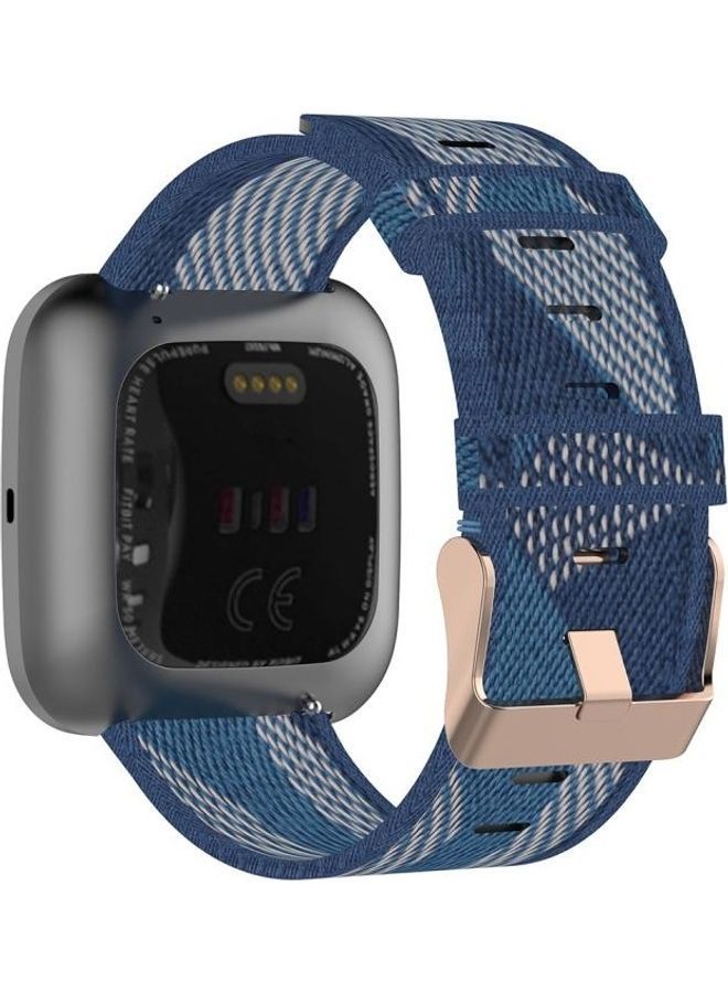 NIBEMINENT Nylon Wrist Strap Watch Band for Fitbit Versa 2 23mm Stripe Weave Blue - Image 4