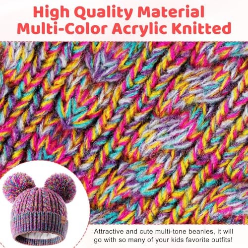 HAITHO Winter Hat for Kids Toddler Children, Girls Beanie with Double Pom Pom Warm Thick Thermal Fleece Lined, Girls Accessories Cute Knit Beanies Cap for Cold Weather(Purple) - Image 3
