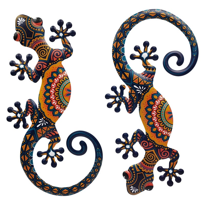 LIFFY Metal Lizard Gecko Wall Art 2 Pack 15 Inch Metal Wall Decor Lizard Outdoor Hanging Glass Sculpture Decoration for Yard Garden Art Patio Fence Home Unique Gift Ideas - Image 2