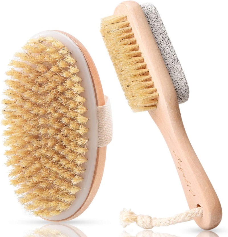 MustHome Detachable Wooden Bristle Bath Brush with Long Handle Easy Massage | Body Brush Set of 2 | Removes Dead Skin, Cellulite | Brown (Combo 3) - Image 1