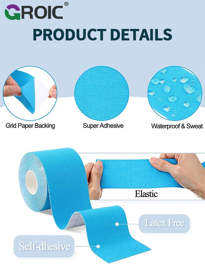 GROIC 3 Rolls Kinesiology Tape, Sports Tape Athletic Recovery Pain Relieve Strong Adhesion Waterproof Sports Theraeputic Tape for Muscle Pain Relief and Joint Support  [2” x 197”] - Image 2