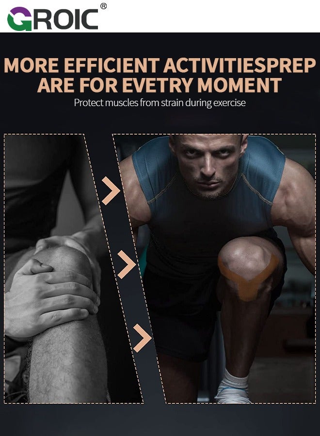 GROIC 3 Rolls Kinesiology Tape, Sports Tape Athletic Recovery Pain Relieve Strong Adhesion Waterproof Sports Theraeputic Tape for Muscle Pain Relief and Joint Support  [2” x 197”] - Image 5