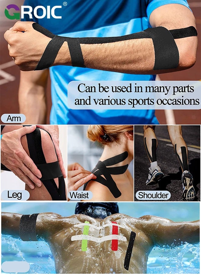 GROIC 3 Rolls Kinesiology Tape, Sports Tape Athletic Recovery Pain Relieve Strong Adhesion Waterproof Sports Theraeputic Tape for Muscle Pain Relief and Joint Support  [2” x 197”] - Image 4