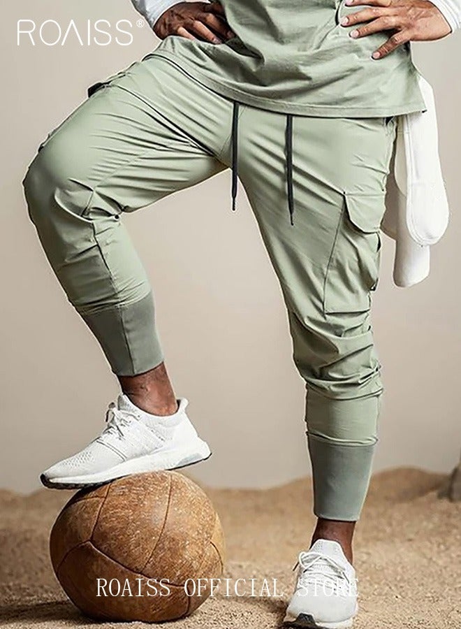 roaiss Men's Hiking Sweatpants Waterproof Pants Athletic Jogging Harem Drawstring Jogger Slim Fit Workout Pants with Zip Pockets Multi-pocket Casual Pants Cuffed  Quick-drying Pants Fitness Pants  - Image 2