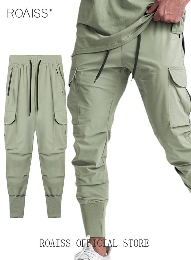 roaiss Men's Hiking Sweatpants Waterproof Pants Athletic Jogging Harem Drawstring Jogger Slim Fit Workout Pants with Zip Pockets Multi-pocket Casual Pants Cuffed  Quick-drying Pants Fitness Pants  - Image 1