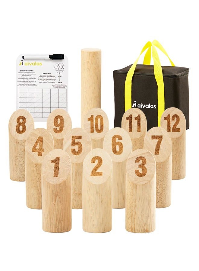 Aivalas Wooden Numbered Block Tossing Game Set, Throwing Bowling Game with 12 PCS Numbered Pins | Throwing Dowel | Scoreboard | Carrying Bag, Outdoor Lawn Game for All Age - Image 1