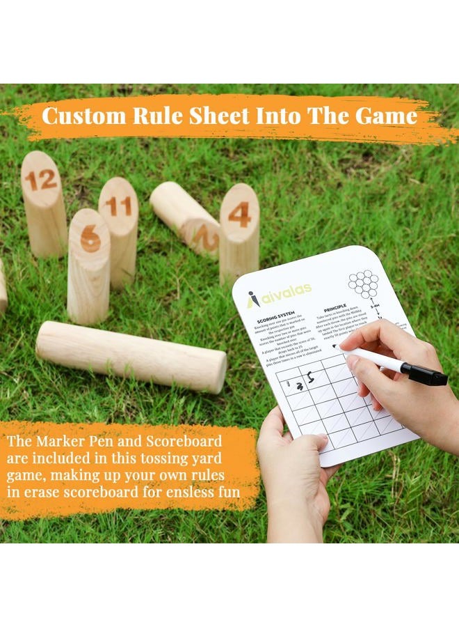 Aivalas Wooden Numbered Block Tossing Game Set, Throwing Bowling Game with 12 PCS Numbered Pins | Throwing Dowel | Scoreboard | Carrying Bag, Outdoor Lawn Game for All Age - Image 4