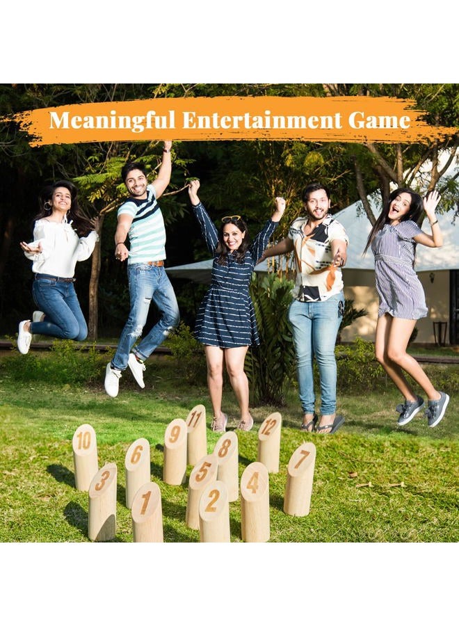 Aivalas Wooden Numbered Block Tossing Game Set, Throwing Bowling Game with 12 PCS Numbered Pins | Throwing Dowel | Scoreboard | Carrying Bag, Outdoor Lawn Game for All Age - Image 5