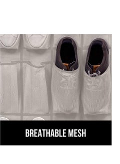 Womdee Breathable Mesh Large 24 Pocket Shoe Organizer Holds Up to 40 Pounds Sturdy Hooks Space Saving Over Door Storage Rack Hangs on Closets for Shoes Sneakers or Home Accessories  - Image 5
