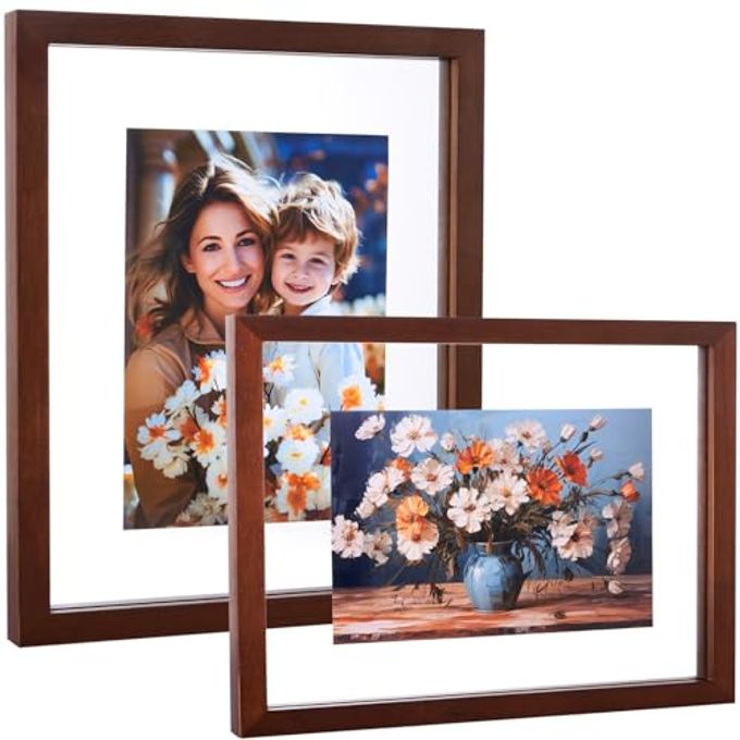 DLQuarts 8x10 Floating Photo Picture Frame, Floating Display 6x8, 5x7,or Full Display 8x10 Photos, Solid Wood, Double Glass, 2 Pack, Retro Walnut - Image 4