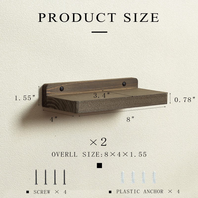 Freezing point Small Floating Shelf for Wall Set of 2 Natural Wood 8Inch Mini Wall Shelves Decor Plant Display Collectibles Mounted Kitchen Bathroom Bedroom Corner Decorative Storage Tiny Stand Coffee - Image 3