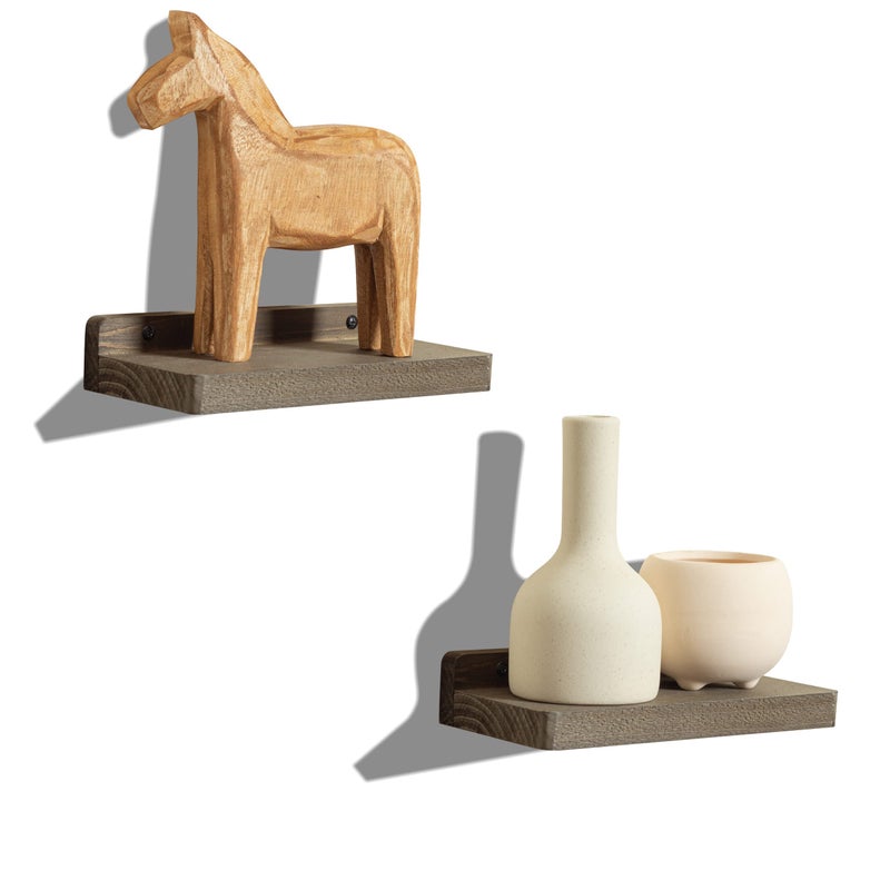 Freezing point Small Floating Shelf for Wall Set of 2 Natural Wood 8Inch Mini Wall Shelves Decor Plant Display Collectibles Mounted Kitchen Bathroom Bedroom Corner Decorative Storage Tiny Stand Coffee - Image 1