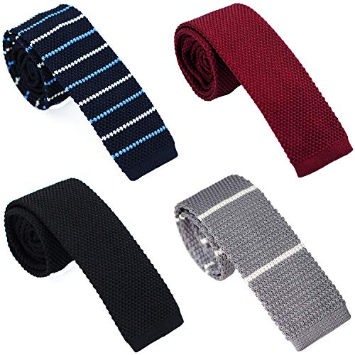 BELLUNO Skinny Knit NeckTies for Men, 4-PAK 2.2" Flat-end Smart Sock Ties - Image 1